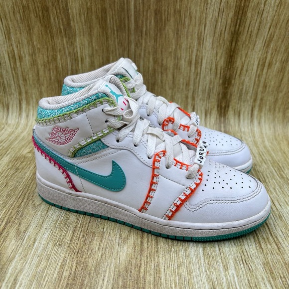 Jordan Other - Youth Size 4Y‎ - Nike Air Jordan 1 Mid SE Multi Knit White Teal Orange Sneakers